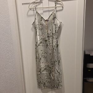 Quince Floral Satin Dress in Cream and Green